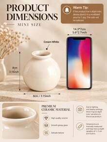 1pc Ins Minimalist Cream Glossy White Round Ball-Shaped Reed Diffuser Bottle, Small Slim Neck, Suitable For Reed And Mini Dried Flowers, Soft Healing Fragrance Decor, Suitable For Bedroom Nightstand, Bathroom Vanity, Desk, Entryway, Airbnb - Small White Jar Aroma Diffuser Bottle - View 3