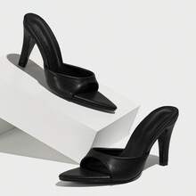 Solid Color Casual PU Leather Halloween High Heel Slippers For Outdoor All Seasons - Black - View 11