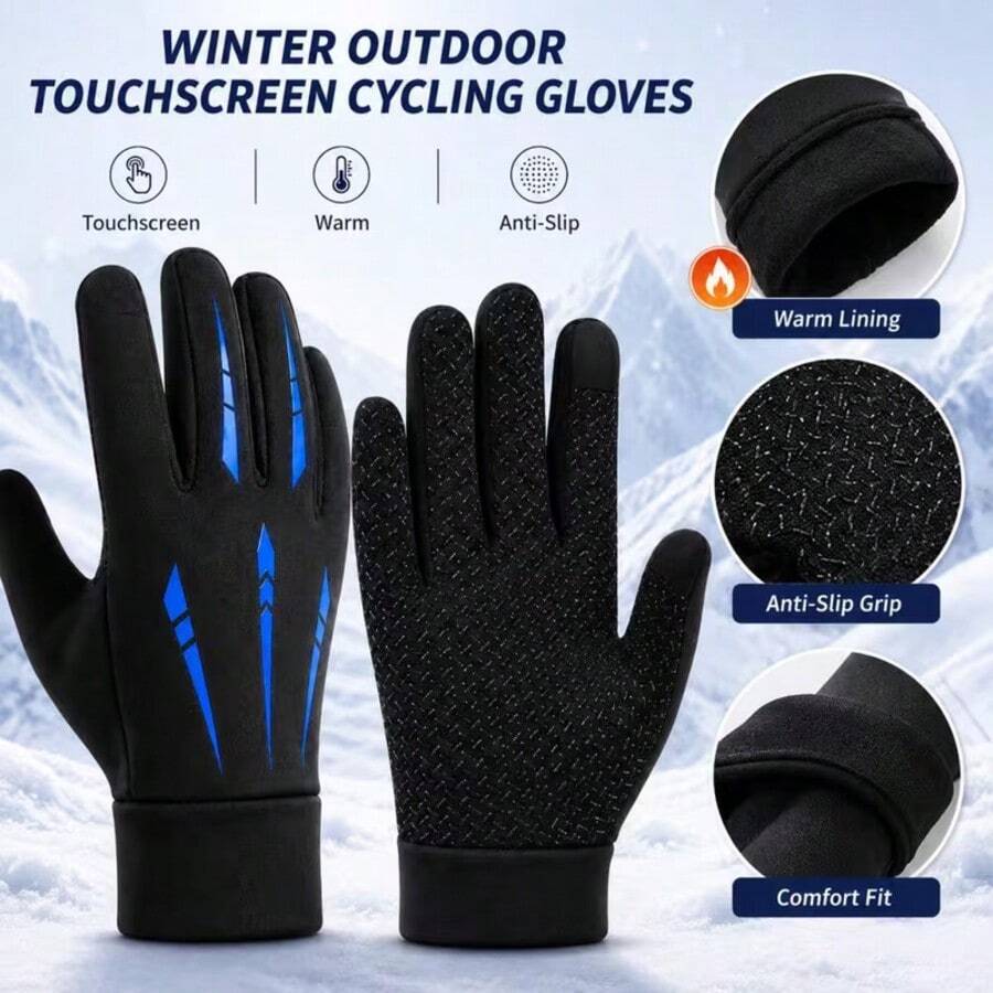 Men's Winter Touchscreen Gloves, Non-Slip Reflective Warm Brushed Lining Full Finger Sports Gloves With Grip Palm And Elastic Cuff, Suitable For Cold Weather Running, Jogging, Walking, Commuting, Daily Wear, Gift - Multicolor - View 1