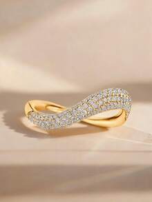 2 st lyxiga 18K guldbelagda stapelbara ringar med pärlformad huvudsten, tvinnad vågdesign och reptextur, elegant present för kvinnor till högtidsfest - Gult guld - Visa 15