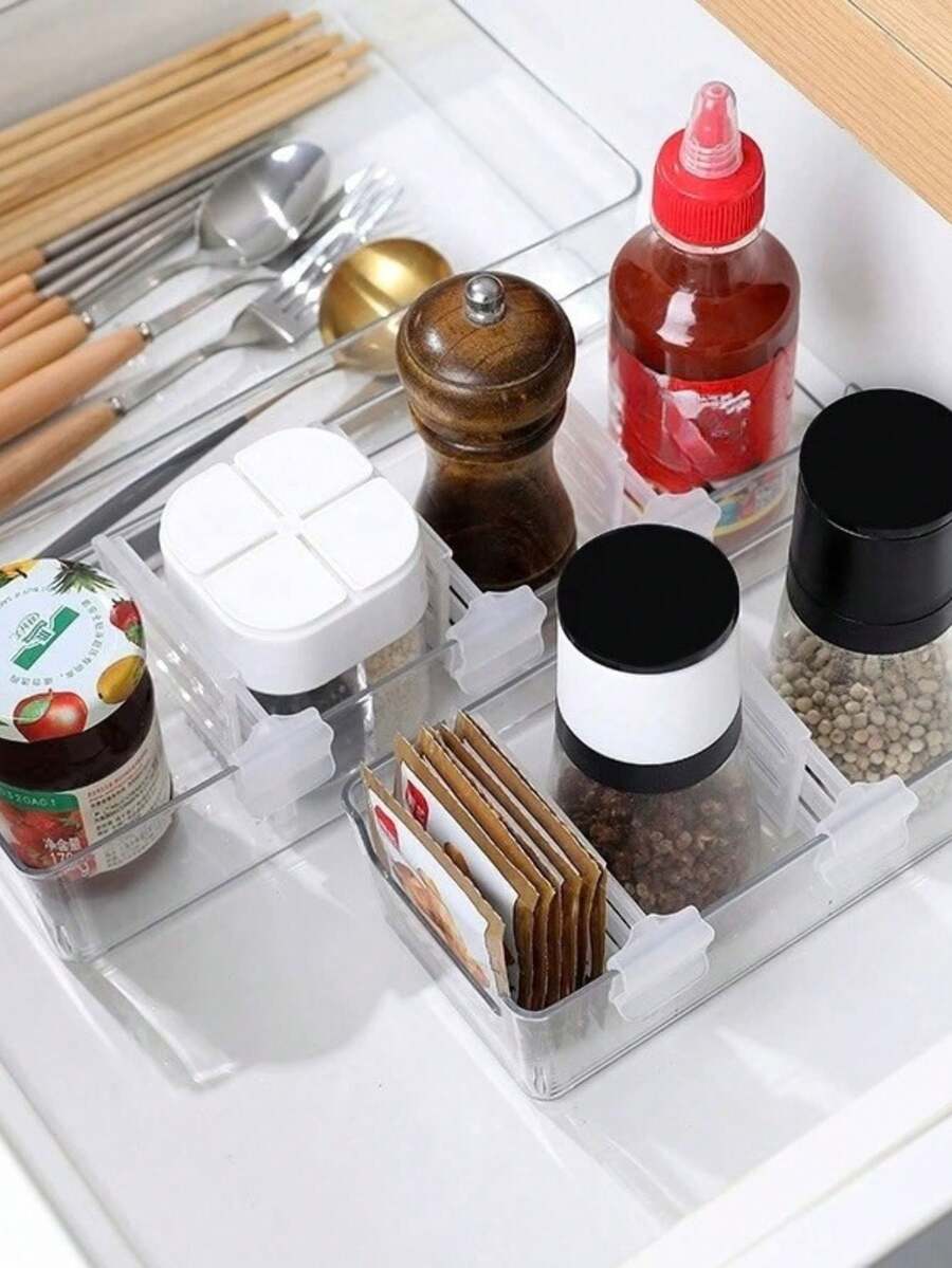1/4/8pcs Adjustable Plastic Refrigerator Door Storage Clips, Kitchen Organizer Shelves, Transparent Fridge & Cabinet Storage Solution, Space-Saving Home Organizer For Food, Bottles & Miscellaneous Items