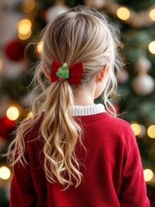 2Pcs Christmas Tree Bow Hair Clips For Girls, Adorable Barrettes With Glitter Christmas Tree, Christmas Party Accessories - Multicolor - View 2