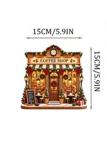 2D聖誕咖啡店裝飾，溫馨假日咖啡村桌面擺飾，鄉村風冬季書架裝飾，咖啡愛好者禮物，無電源燈 - G - 查看 7