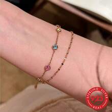 falinne Solid 925 Sterling Silver Double Strand Bracelet,Bezel Set Multicolor Crystal Chain, Sparkly Thin Chain Stackable Wrist Accessory, Daily Wear Bracelet - Dopamine Color Bubble Double-layer Bracelet - View 1