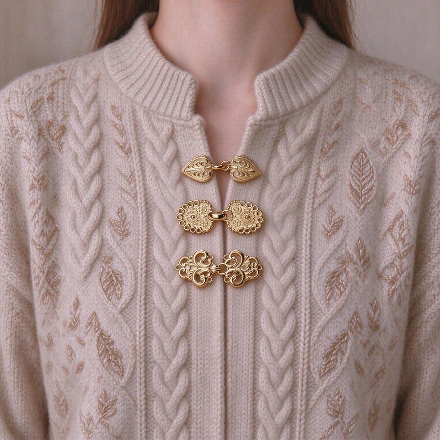 Vintage Style Cardigan Clips, Elegant Metal Shawl Pin Scarf Brooch, Decorative Sweater Dress Fastener For Women's Outfits - Yellow Gold - View 1