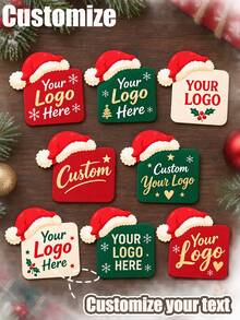 Customized Christmas Logo Stickers With Santa Hat, Personalized Square Logo Labels, Suitable For Gift Boxes, Gift Bags, Envelope Seals And Holiday Packaging - Multicolor - View 3