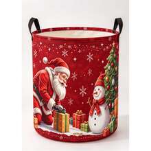1PC Foldable Christmas Santa Claus Snowman Print Storage Basket, Multi-Purpose Laundry Hamper For Clothes And Sundries, Home Organizer, Bedroom Decor, Room Decor, Christmas Holiday Decor - Red - View 6