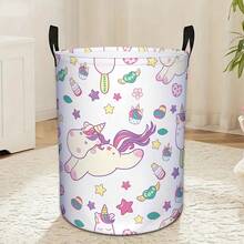 Cartoon Unicorn Print Laundry Basket, Foldable Storage Bin With Handle, Large Dirty Clothes Bucket And Toy Storage For Girl's Room - Multicolor - View 6