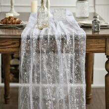 Artoid Mode Red Gold Gauze Table Runner 120 Inch 10FT, Glitter Metallic Foil Sheer Dining Wedding Anniversary Holiday Table Decor For Home Party - Silver - View 1