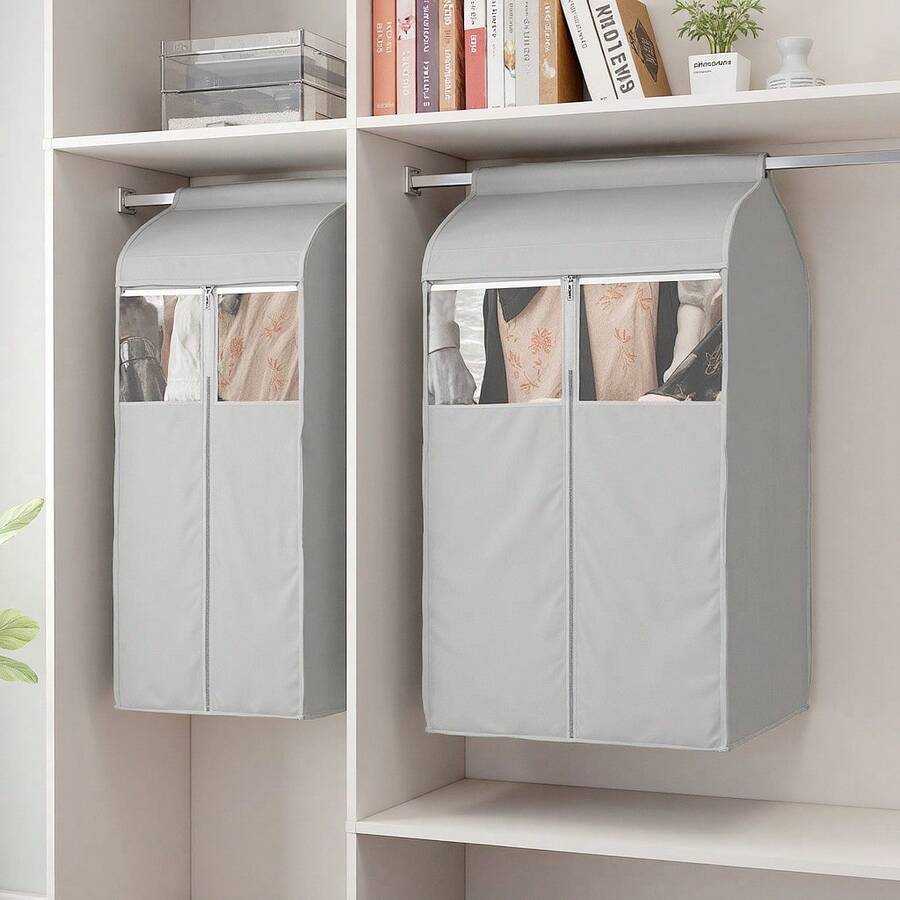 1pc Oxford Cloth 3D Garment Dust Cover With Zipper And See-Through Window, Extra Wide Hanging Clothes Storage Bag For Coats, Seasonal Clothing Dust-Proof Cover - Yellow - View 1