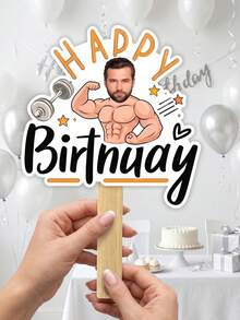 客製化照片肌肉男生日手持道具，個性化生日拍照亭手柄，趣味客製臉部鏤空派對裝飾，適用於單身派對、生日、化裝舞會與週年紀念 - 多色6 - 查看 6