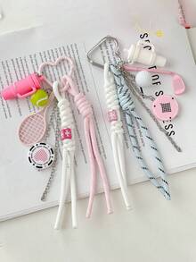 1pc Sports Style Tennis & Golf Racket Keychain, Braided Rope Bag Charm, Ins Sweet Girl School Bag Pendant - Multicolor - View 2