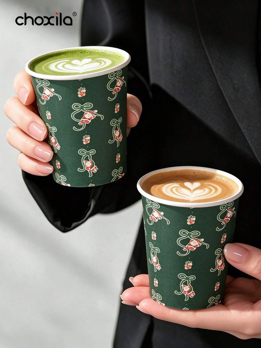 choxila 25/50/100pcs Assorted Design Christmas Disposable Paper Cups, Holiday Decoration Party Cups, Themed Coffee Beverage Cups, Christmas Party Holiday Gathering Home Party Friends Gathering Holiday Tableware - C - View 1