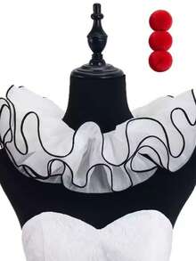 1 Set Detachable Organza Ruffle Clown Collar With Red Pom Poms, Halloween Cosplay Carnival Theme Party Costume Decoration Accessory - A - View 14