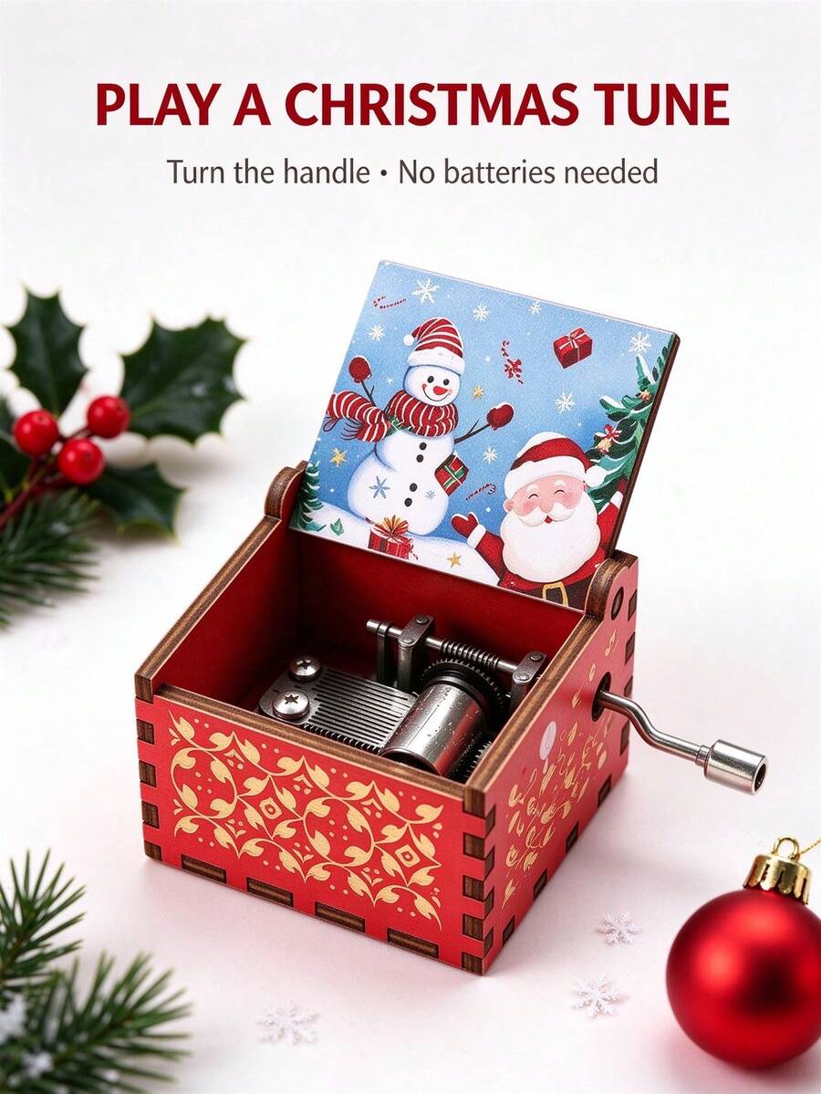 1pc Christmas Limited Edition Hand-Crank Music Box - Suitable For Christmas Party Decoration, Warm Memorial Gift For Friends And Family, Exquisite Home Decor (Christmas Gift/Christmas Decoration/Birthday Gift)