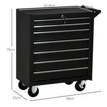 7-Drawer Rolling Chest On Wheels, Lockable Cabinet With Side Handle, Metal Box Trolley Garage, Workshop, Matte Black - Black + Steel - View 2