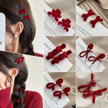 2pcs Elegant Alligator Hair Clips, Premium Exquisite Side Hair Clips For Women, Pearl Hair Clips, Cute, Festive - Red - View 5