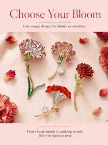 Luxury Enamel Rhinestone Carnation Brooches - Flower Pins For Women Unisex Mother's Day Jewelry Accessories Gifts Badges Decoration - Carnation - View 5