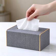 Hộp đựng khăn giấy da PU viền vàng, họa tiết, màu xám - Màu xám đen - Xem 1