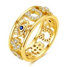 1Pc 18k Gold Plated Hollow Multi Pattern Wide Band Ring Eye Clover Design Statement Ring For Women Jewelry Gift Perfect For Party And Daily Wear - Gold - View 7
