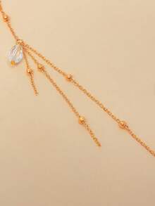 1pc Women's Fashion Green Rhinestone Face Chain, Personalized Street Style Tassel Face Jewelry, Stage Accessory For Women - Gold - View 4