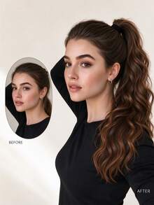 Ekstensi Rambut Ekor Kuda dengan Karet Elastis 12 Inci 40g, Rambut Ekor Kuda Sintetis Gelombang Air, Ekor Kuda Keriting Lilit untuk Gaya Rambut Sehari-hari Wanita - MultiWarna - View 6