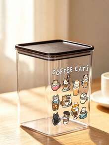 Cute Cat & "Coffee Cat" Letter Pattern Coffee Storage Box, Sealed Plastic Food Container, Large Capacity, Dust-Proof & Moisture-Proof, Kitchen Countertop Coffee Station Organizer, Decor, Kitchen Countertop Storage, Coffee Lover Gift - Multicolor - View 8