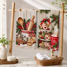 2/4/6pcs Christmas Cookie Baking Kitchen Towels With Pine Branch And Red Berry Print, Kitchen Accessories, Decor, Daily Necessities, Life Essentials, Kitchen Must-Haves, Home Essentials, Travel Essentials - Multicolor - View 6