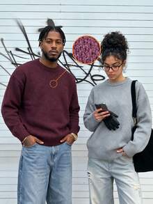 BLACKTOEXIT Men's Crew Neck Dropped Shoulder Minimalist Commute Casual Sweater Autumn/Winter - Burgundy - View 2