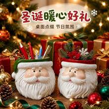 1 buah Pot Tanaman Resin Kepala Santa Lucu, Tempat Pena, Wadah Penyimpanan Meja Multifungsi Natal, Dekorasi Meja Natal, Pot Bunga Sukulen, Hadiah Liburan untuk Rumah - MultiWarna - View 3