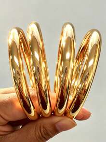 8/4pcs Minimalist Fashion Elegant Resin & Metal Plain Smooth Bangle Bracelet Set, Suitable For Women's Daily Casual, Party, Gathering, Wedding, Layering, Gift - Multicolor - View 6