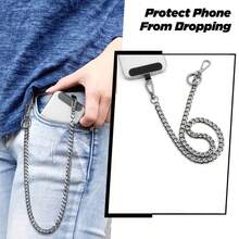 Heavy Duty Anti-Theft Metal Phone Lanyard Belt With Adhesive Patch, Multi-Functional Pants Chain For Wallet & Keys, Universal Anti-Lost Phone Strap For Most Smartphones - Silver - View 3