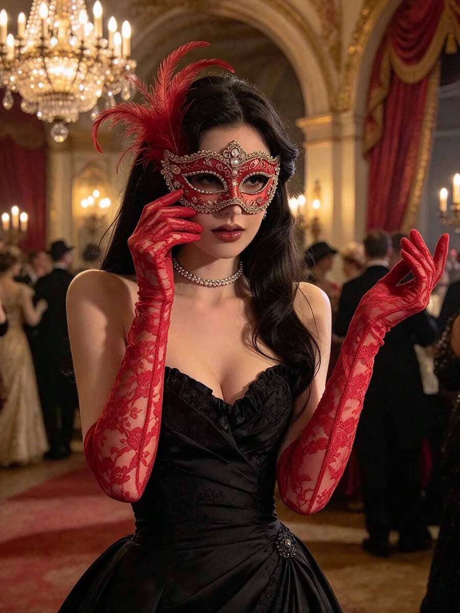 1 Pair Bridal Lace Sexy Gloves, Suitable For Weddings, Evening Parties, Themed Photo Props, Themed Cocktail Parties - Multicolor - View 1