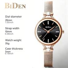 BIDEN Women's Quartz Analog Watch, Exquisite Design, Rhinestone Decor, Stainless Steel Woven Band, Waterproof - Rose Gold - View 7