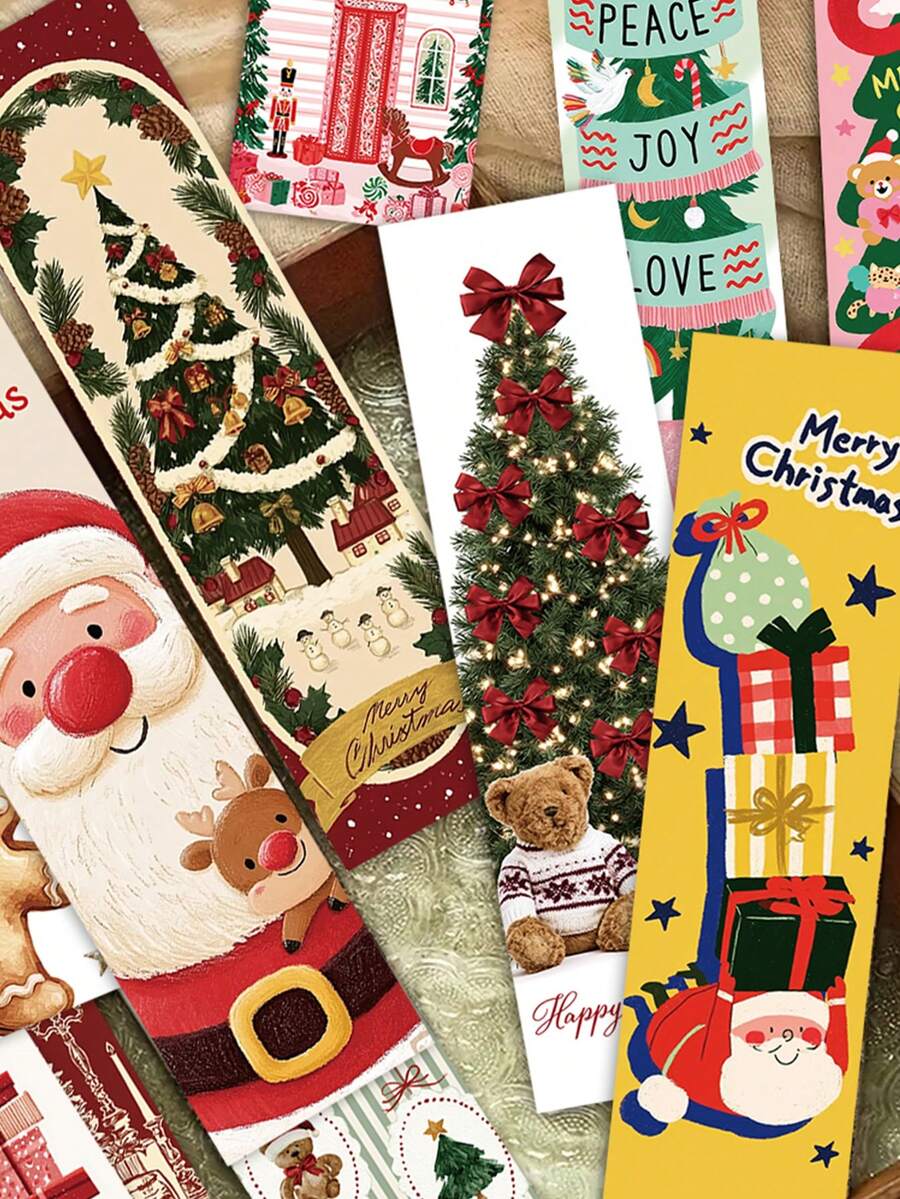 30pcs Christmas Greeting Bookmarks Decorative Small Cards Books Decorative Cards Reading Labeling Cards - A - View 1