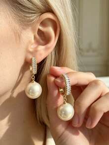 1 Pair Fashionable Personalized Exquisite Elegant Faux Pearl Earrings, Suitable For Women's Daily Commute - White - View 8