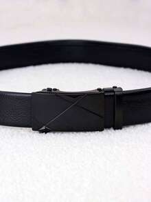 1pc Business Style Geometric Pattern Automatic Buckle Men's PU Belt, Ideal Gift For Husband, Boyfriend, Father - Black - View 3