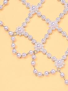 outingfit 1pc Vintage Pearl Hair Chain Headpiece For Women, Elegant Beaded Floral Bridal Hair Accessory, Suitable For Wedding, Prom, Party And Holiday Styling - Silver - View 4