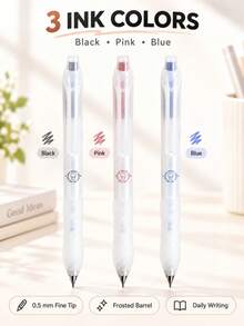 3 PIEZAS/Juego Bolígrafos de Gel Retráctiles de 0.5mm, Barril Transparente Mate, Escritura Suave, Adecuado para Escuela y Oficina - Conjuntos - Ver 2