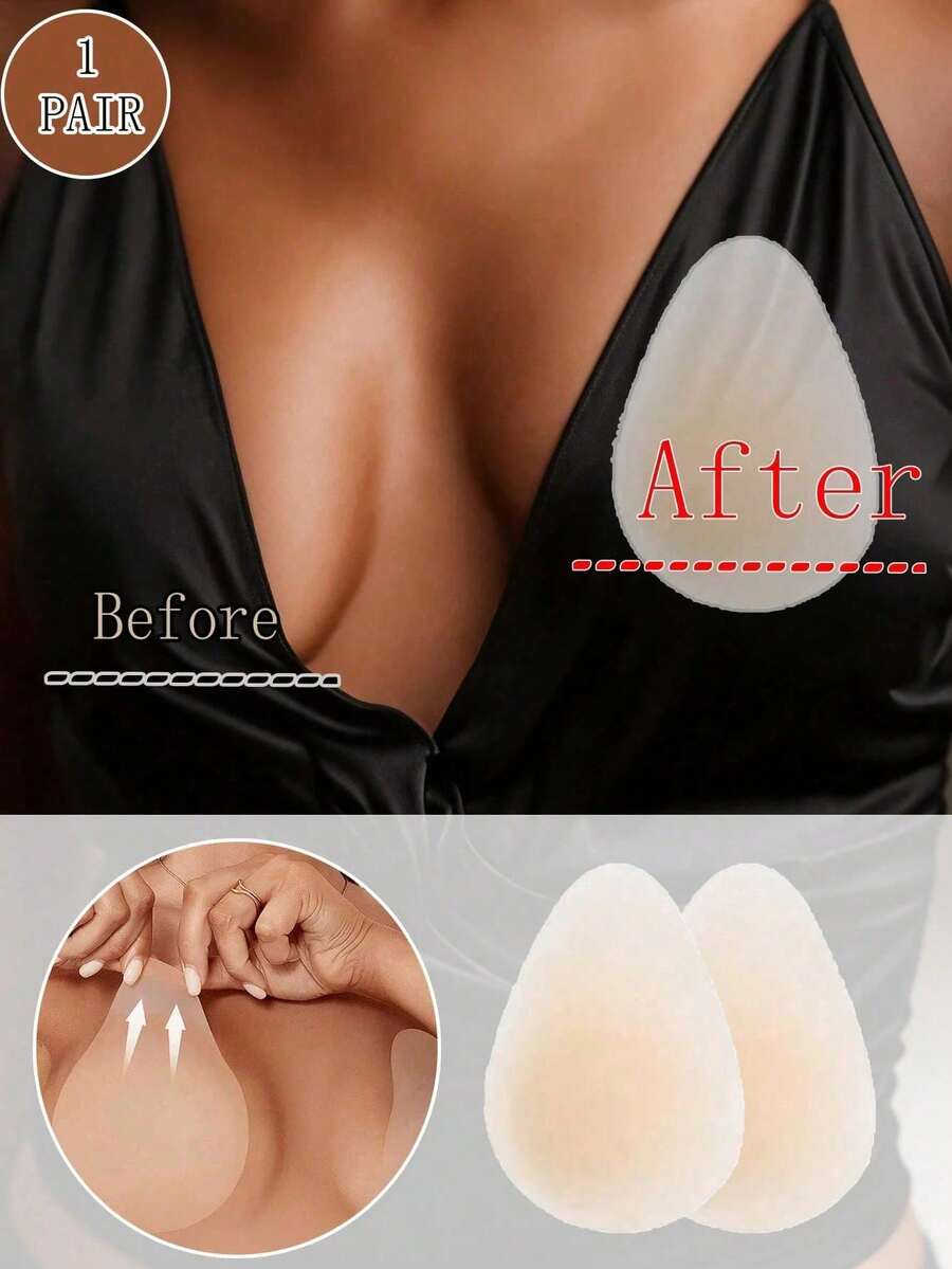 2pcs/Pack Ultra-Thin Seamless Teardrop-Shaped Invisible Nipple Covers For Women, Comfortable Wear With Lifting Effect, Suitable For Dresses, Formal Wear And Photography [Note: Product Thickness Only 0.01mm, Suitable For Users Who Prefer Lightweight Nipple Covers, Please Refer To Size Chart Before Ordering, Suitable For Small Bust] - Multicolor - View 1