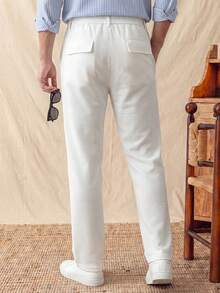 glestore Men's Retro "Old Money" Style: Solid-Color Textured Casual Pants-Versatile For Everyday Wear, Commuting, And All Seasons - White - View 2