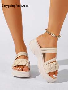 Women's Solid Color Open Toe Comfortable 2-Way Wear Soft Sole Summer Vacation Thick Sole Casual Anti-Slip Daily Shopping Versatile Half-Slip Sandals - Beige - View 5