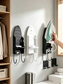 Estante de hierro y gancho para almacenamiento de tabla de planchar, tamaño universal para uso doméstico, estante de hierro para tabla de planchar, gancho para plancha eléctrica, estante de almacenamiento para plancha, cubo de planchado, estante colgante de tamaño universal - Blanco - Ver 2