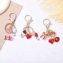 1Pc Coquette Heart Keychain, Y2K Enamel Kiss Lips Bow Charm Pendant, Kawaii Aesthetic Keyring For Backpack Car, Valentine Gift For Her - Multicolor - View 7