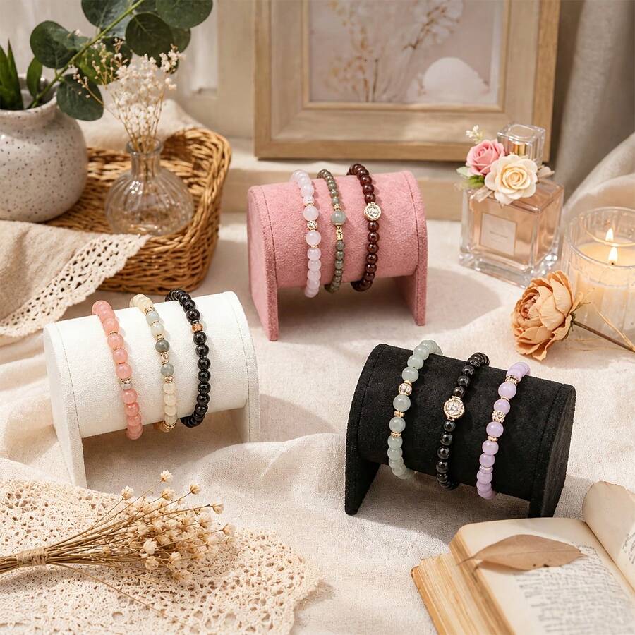 1pc Bracelet Display Stand & Storage Box - Velvet Oval Tower Desktop Ornament, Women's Valentine's Day Birthday Gift, Suitable For Home Or Retail Use, Jewelry Display Tower - Multicolor - View 1