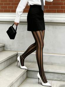 A Pair Of Slim-Fit Trousers Featuring Semi-Sheer Paneling And A Classic Black Design-Suitable For Business Settings And A Variety Of Other Occasions. - Black - View 4