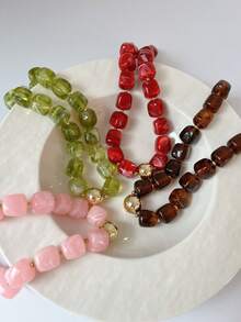 Random Color 2/1pc Simple Fashion Retro Geometric Pattern Beaded Necklace For Women, Sisters, Vacation, Date, Gift, Daily Casual, Party, Wedding, Matching, Mom, Friend (Color Difference May Occur) - Multicolor - View 6