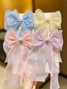 1pc Pink Women's Hair Clip Mesh Bowknot Hair Accessory Autumn/Winter Decorative Hair Clip For Daily Wear - Pink - View 3