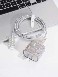 Set Casing Charger Bling 5 Buah, Kompatibel dengan Apple 11/12/13/14, Termasuk Stiker Berlian Berkilau, Pelindung Kabel - Bahan TPU, Kompatibel dengan Charger Apple 18W/20W - Beraneka warna - View 23