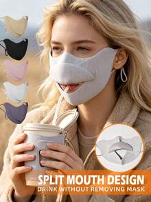 Warm Autumn/Winter Face Mask Featuring A Liftable Drinking Opening, Adjustable Elastic Ear Loops, And A Windproof Thermal Design For Daily Outdoor Wear. - Multicolor - View 1